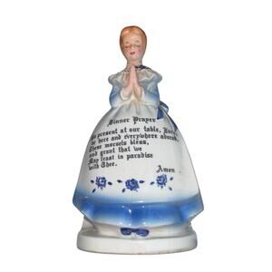 Enesco 1950s Dinner Prayer Lady Napkin Holder Blue Dress Mother Kitchen 6.5"